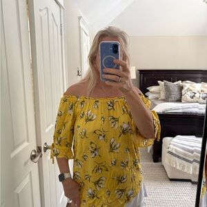 Tribal Yellow Floral Off-Shoulder Blouse
